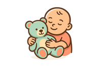 logo original  d'un dessin d'un ours en peluche de couleur vert menthe et rose saumon que tiens un bébé qui se sent en sécurité