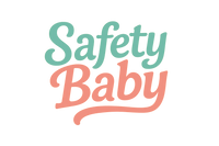 un logo portant  Safety Baby écrits en lettres originales de couleur rose saumon et vert menthe